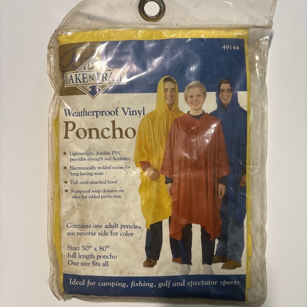 Lake N Trail Weatherproof Vinyl Yellow Poncho 50"x80" One Size Fits All New - Picture 1 of 2
